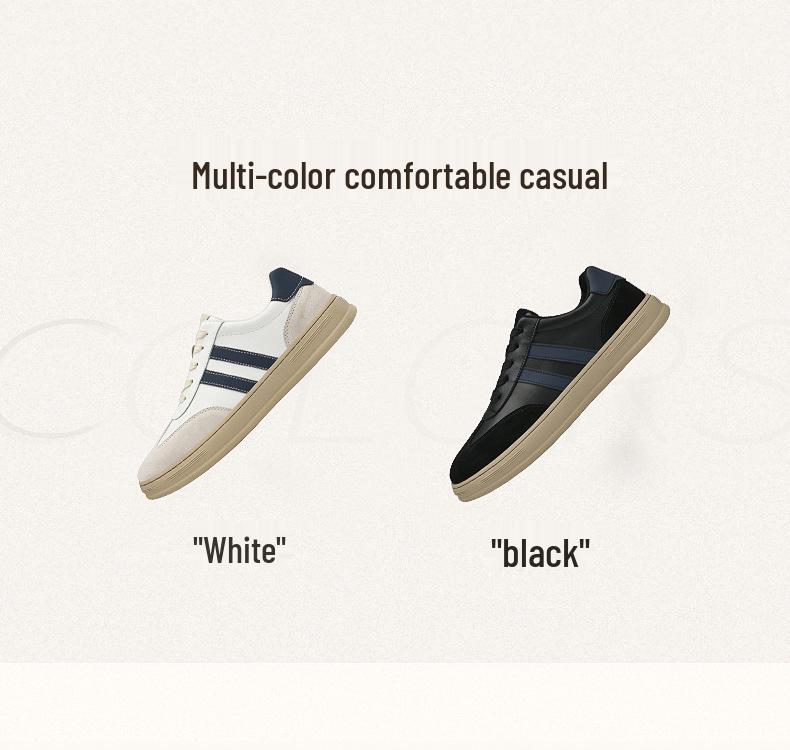 Men's Plus Size Quality Cowhide Skate Shoes, European Color Block Trendy White Casual Sports Sneakers