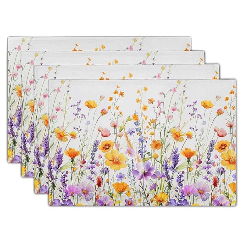 Linen Meal Mat for Spring and Summer, Sunflower Flowers Kitchen Decoration, Dining Table Insulation and Anti Fouling Mat