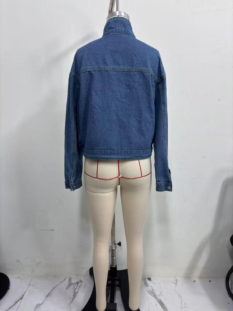 2025 Autumn Women's European & American Street Style Denim Jacket - Trendy Cotton Lapel with Long Sleeves