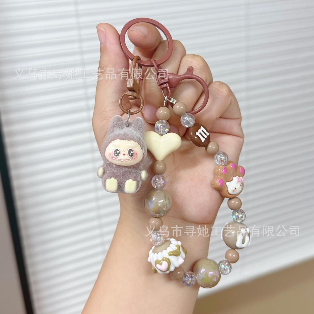 Creative Cartoon Doll Beaded Mobile Phone Chain Keychain Women's School Bag Couple Car Key Chain Bag Pendant