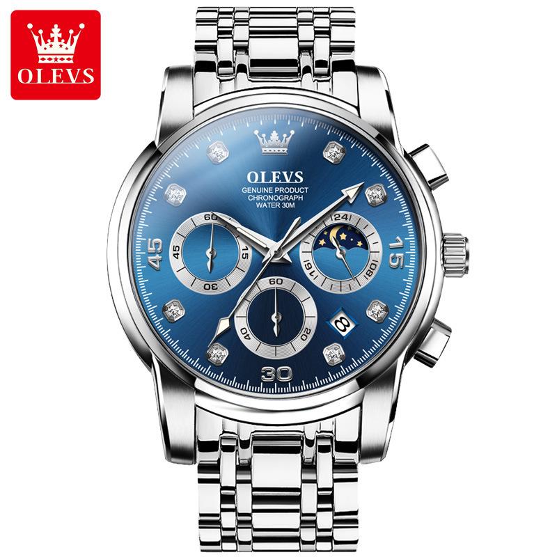 Ceas de cuarț cu cronometrare cu trei ochi pentru bărbați Ceas cu calendar de vizionare lunară 24 de ore Ceas cu calendar rezistent la apă Ceas de afaceri pentru bărbați Ceas cu quartz