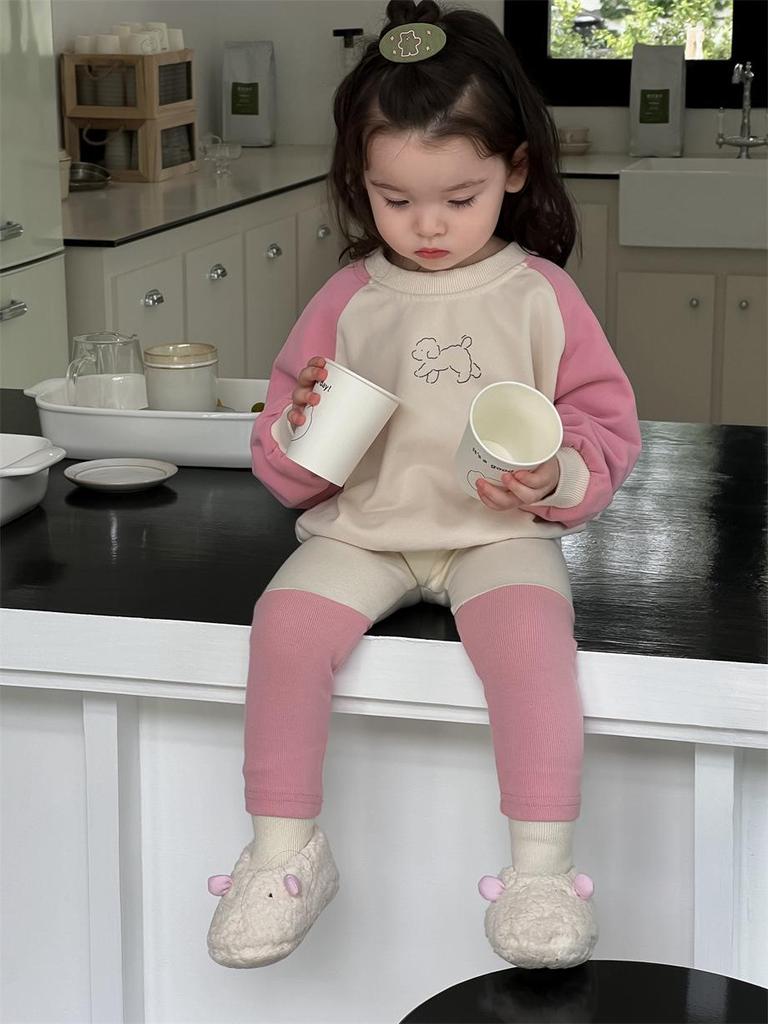 Korean Style Girls' Two-Piece Autumn Sweatshirt & Leggings Set