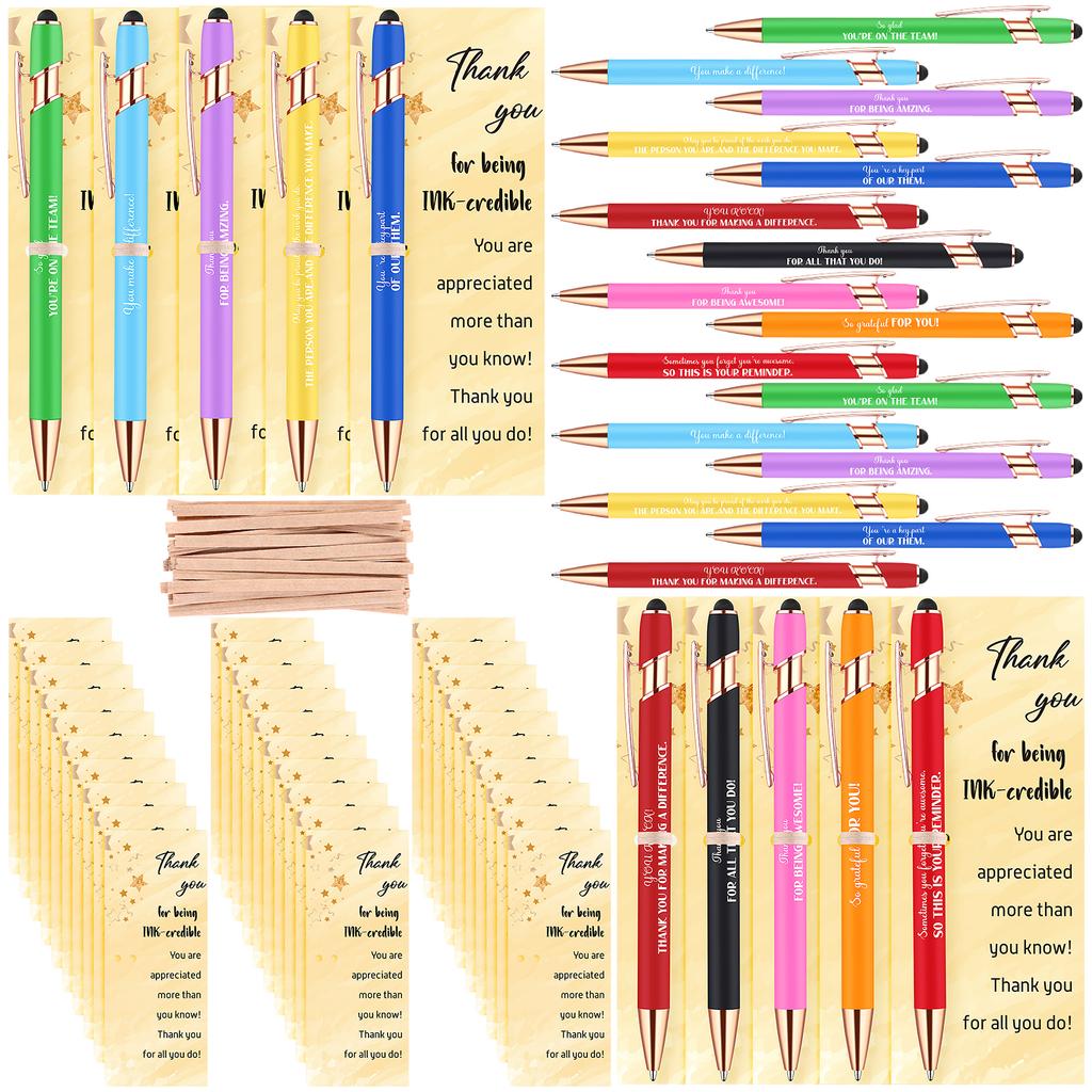 30 Sets Thank You Gifts Thank You Inspirational Pens With Stylus Tips Motivational Quote Ballpoint Pens With Thank You Cards Tie