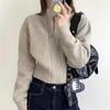 Short design zipper semi-turtleneck knitted cardigan women's small casual simple solid color sweater jacket