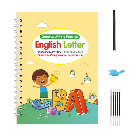 Writing Practice Book for Kids Reusable Preschool Workbooks English Grooved Copybook Early Learning Handwriting Kit for Ages 3-8