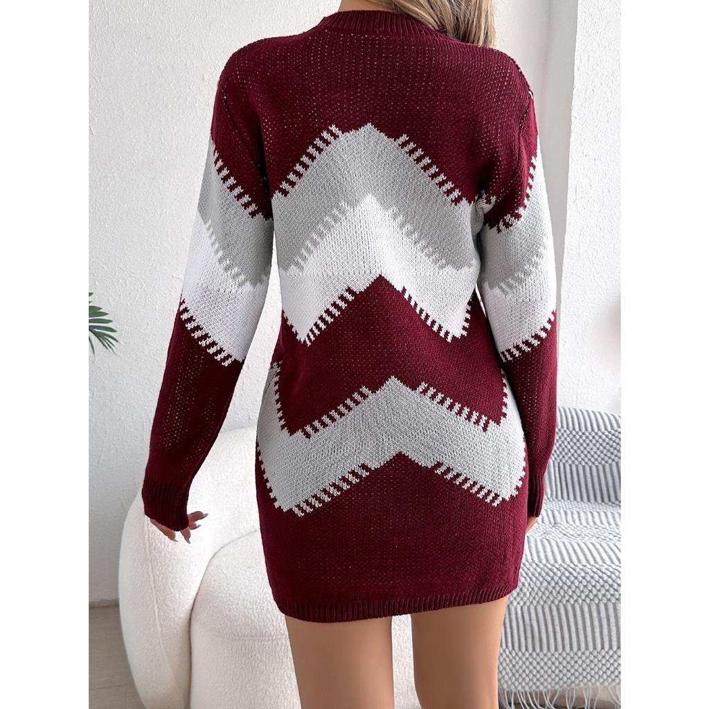 GMXIA Autumn and Winter Casual Multi-color Lantern Sleeve Sweater Dress Women's Wear Sweaters Dress