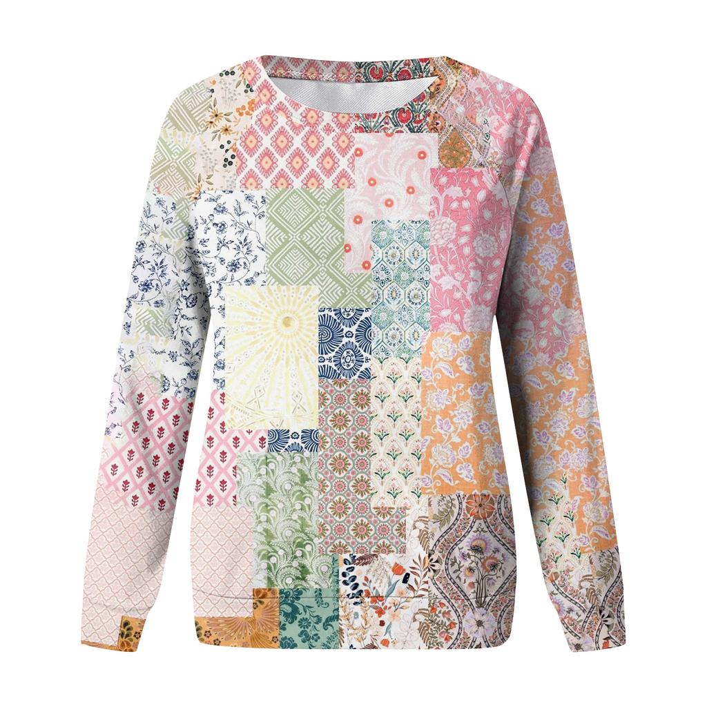 Women's Fashion Casual Long Sleeve Christmas Printed Neck Sweatshirt Top