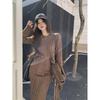 Korean Retro Round Neck Long-sleeved Knitted Sweater for Women Autumn New Niche Simple Elastic Waist Long Skirt Set