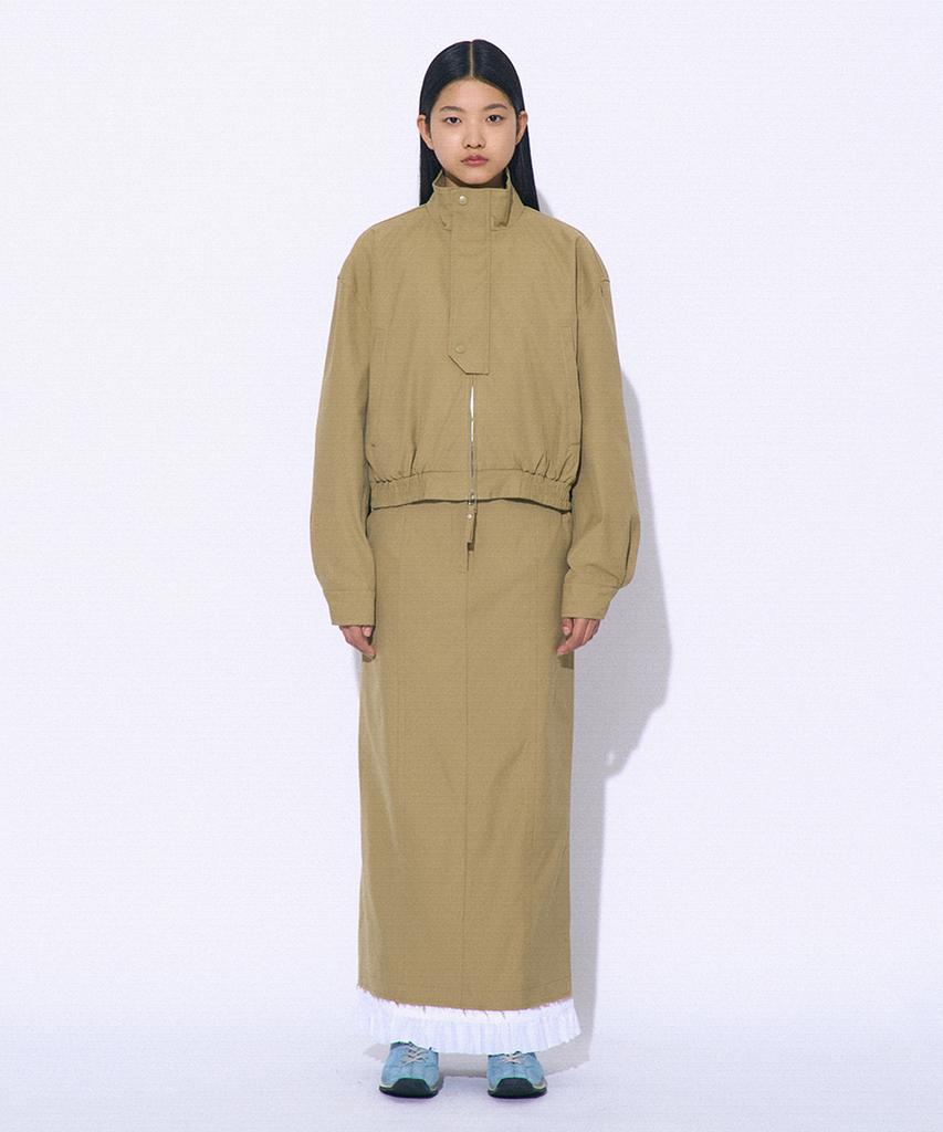 PARTIMENTO WOMEN Frill Double Layered Maxi Skirt_Khaki
