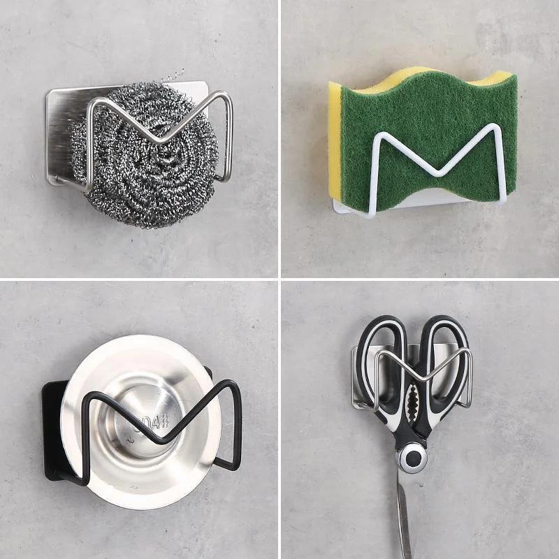 1 Pcs Stainless Steel Sink Sponges Self Adhesive Drain Drying Shelf Kitchen Accessories Storage Holder Wall Hooks