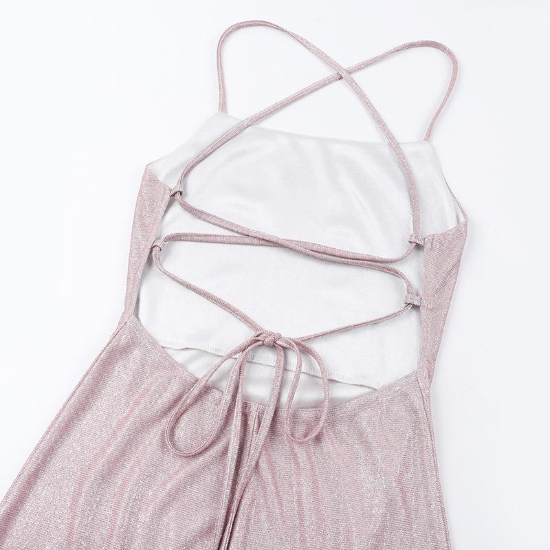 Fall Short Dress Fashion Style Sexy Slim-fit Sparkly Halter Strap Slip Dress