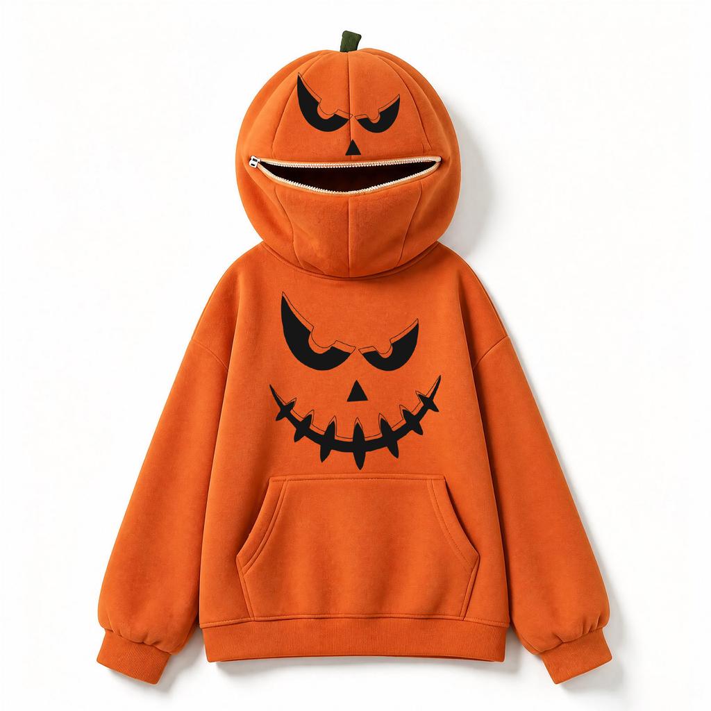 Unisex Kids Halloween Pumpkin Print Hoodie Sweatshirt Retro Top