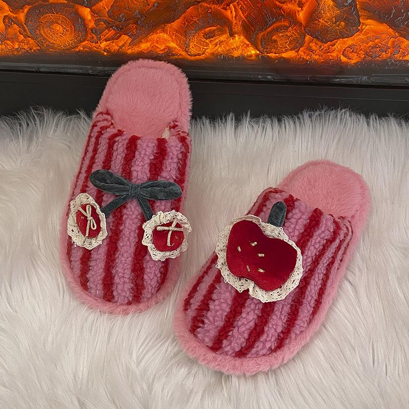 Mao Mao Women's Cotton Mop Comfortable Casual Winter Personality Couple Fun Kitten Home Contrast Color Cotton Slippers Shoes Stripes