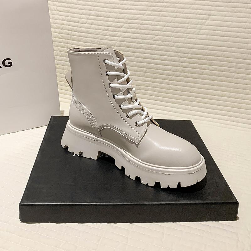 

Осенне-весенние женские ботинки Мартин из ПУ на толстой подошве на шнуровке, мотоботы, женские ботильоны в британском стиле 35