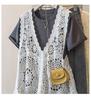 Elegant Plus Size Women's Floral Crochet T-Shirt and Vest Set - Korean Design