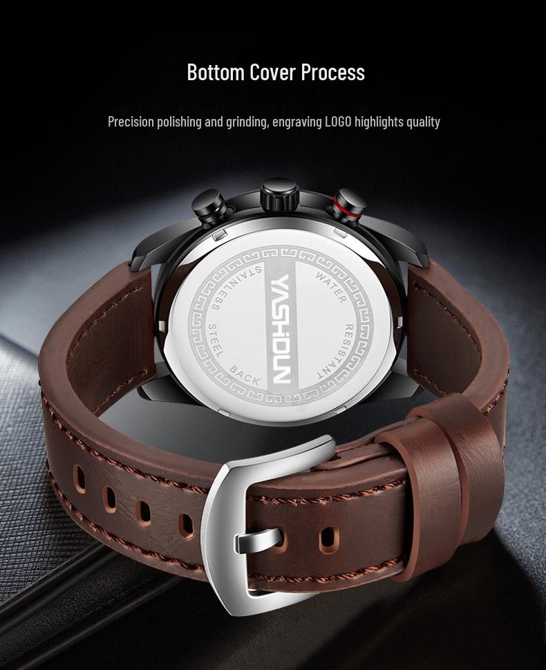 YASHIDUN Men's Multifunctional Luminous Waterproof Leather Watch