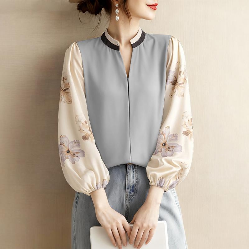 ZANZEA Women Casual V-neck Print Splice 3/4 Sleeve Loose Blouse