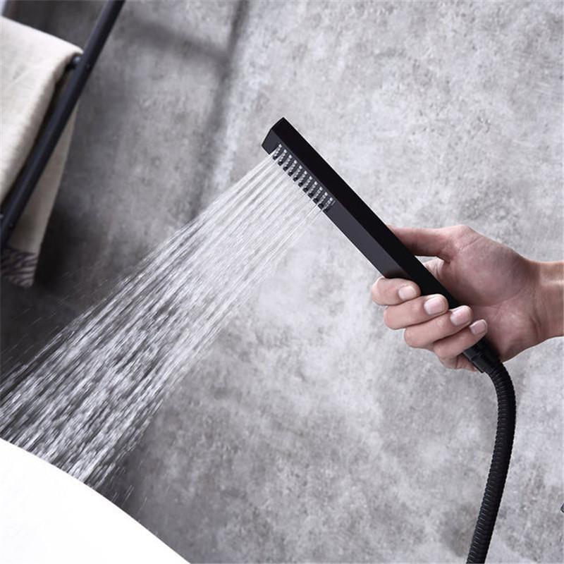 Tuqiu Bathtub Faucet + Handheld Shower Free Standing Rose Gold BathTub Mixer Taps Floor or Wall Mounted Bathtub Mixer