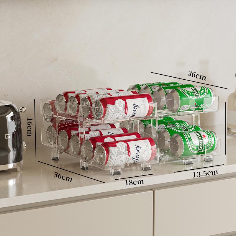 Retractable Transparent Double-Layer Refrigerator Storage Box for Easy-Pull Beverage Cans