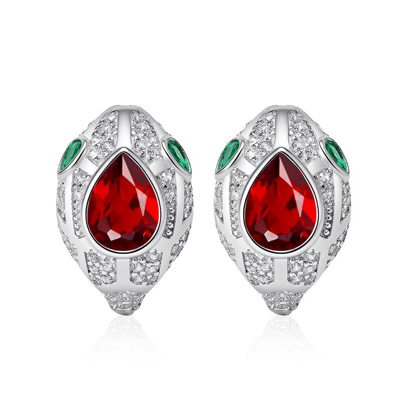 S925 Silver Snake Earrings with Natural Crystal/Topaz/Peridot/Garnet, Luxury Jewelry for Women