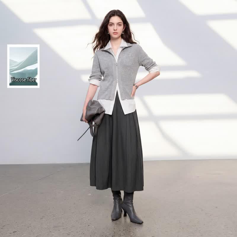 Sancai 2026 Autumn High-Waist A-Line Bloom Skirt M