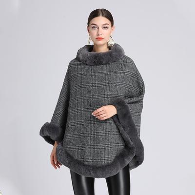 Autumn and Winter Hair Collar Shawl Cape Loose Pullover Sweater Tweed Jacket