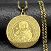 Collier Pendentif Saint François d'Assise Protégez-nous pour Femmes Hommes Acier Inoxydable Couleur Dorée Chaîne Médaille Animal Amulette Bijoux