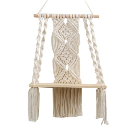 Mensola da parete Boho Mensole da parete in macramè bohémien con montaggio a parete in legno intrecciato per soggiorno