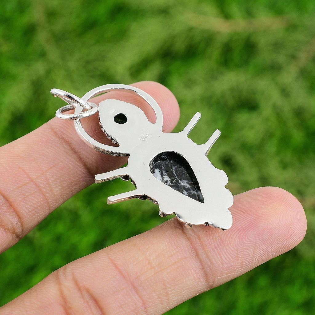 Zebra Jasper Stone Chrome Diopside 925 Sterling Silver Wedding Pendant Jewelry