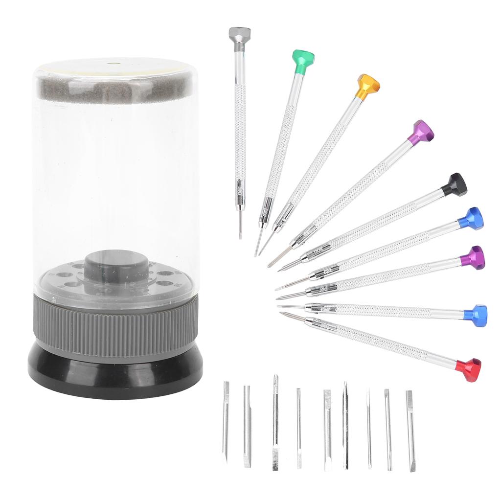 9-teiliges Schraubendreher-Set Schlitz-Kreuzschlitz-Schraubendreher-Set mit drehbarem Sockel Uhrenreparatur