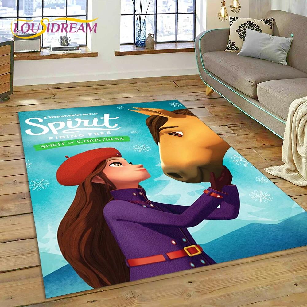 Spirit Riding Free Cartoon Horses Rug Carpet for Living Room Bedroom Home Decor,Non-slip Decoration for Sofa Doormat Girl Gift
