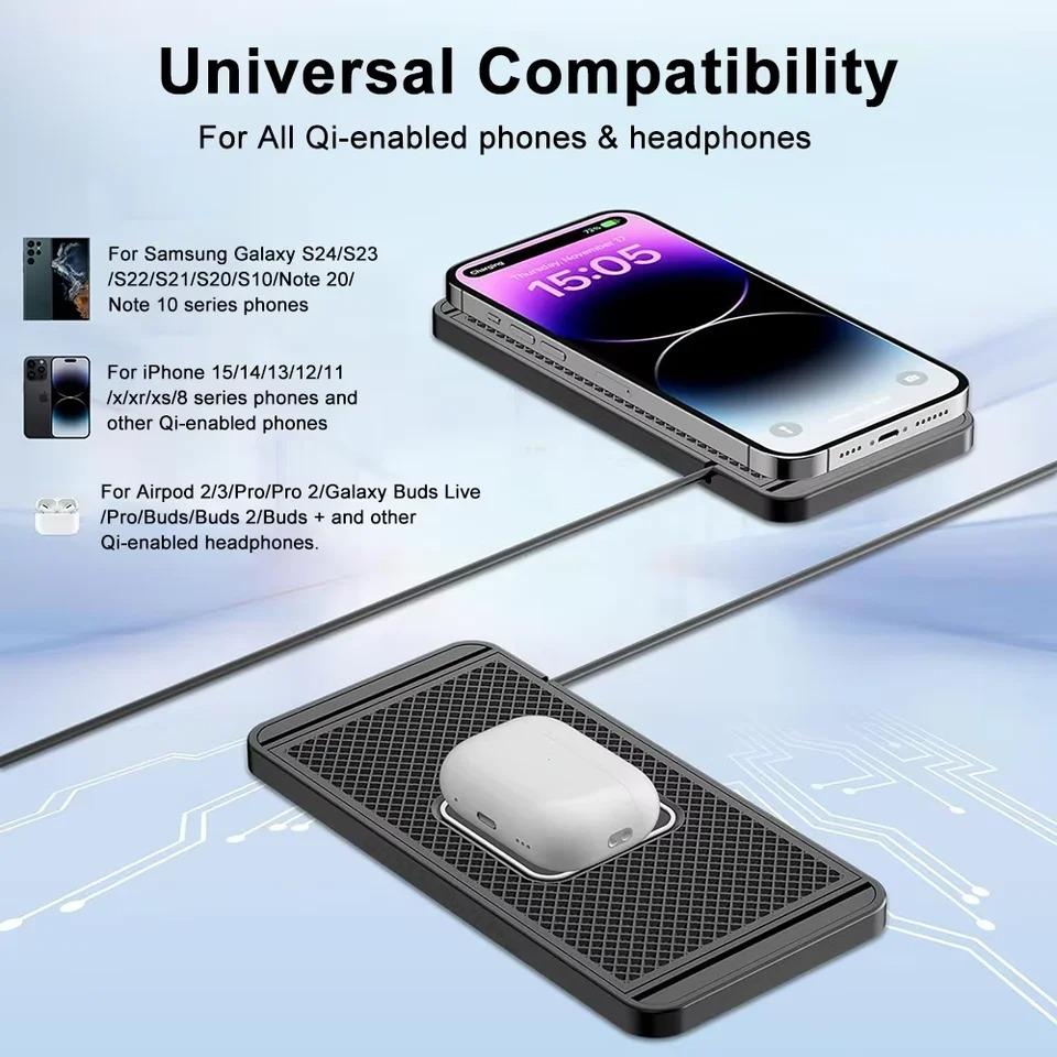 15W Wireless Car Charger Charging Pad Non Slip Qi Fast Charger Car Wireless Phone Charger for Android IPhone