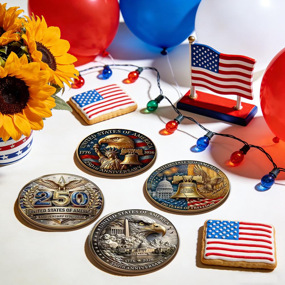 Independence Day USA 250th Anniversary 2D Wooden Coffee Mug Coaster Set Heat Resistant Non-Slip Cup Mat