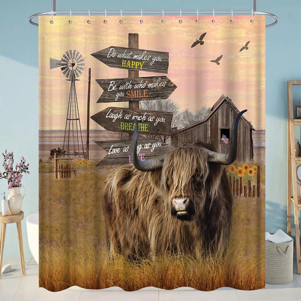 Antique Car Shower Curtain Vintage Classic Old Truck Car On Farm Field Retro Rustic Farmhouse Fabric Bathroom Decor Curtain Hook