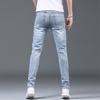 Men's Summer Light Ripped Slim Straight Jeans - Elastic, Casual, Thin, Korean Style.
