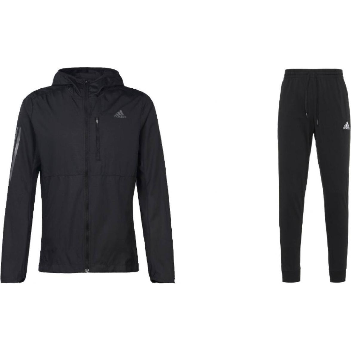

Adidas Running Jacket Quick-Dry Knit Jogger Set Men Activewear Black FL6964+GK9226 L