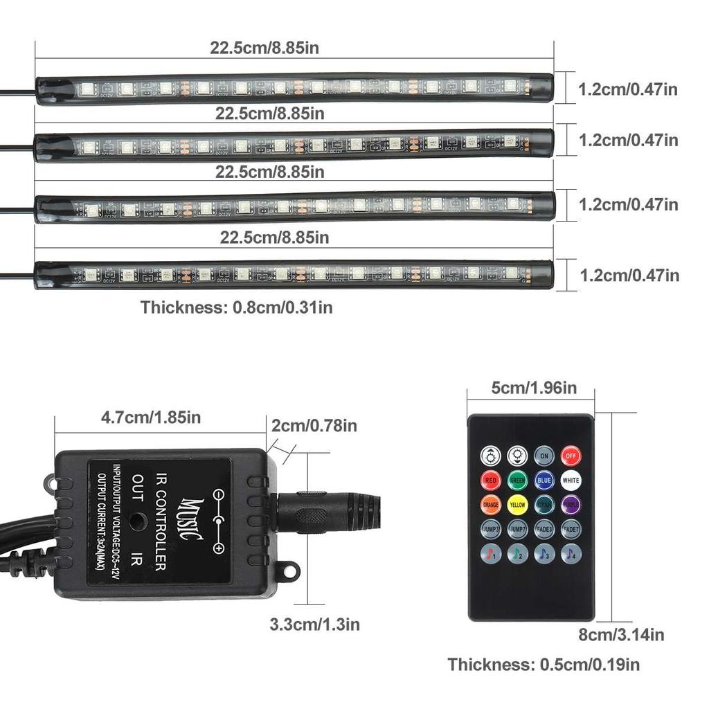 Remote Control 48 LED Atmosphere Lamp LED Strips Car Decorative Lights Foot Ambient RGB Lamp Smart  Interior Light