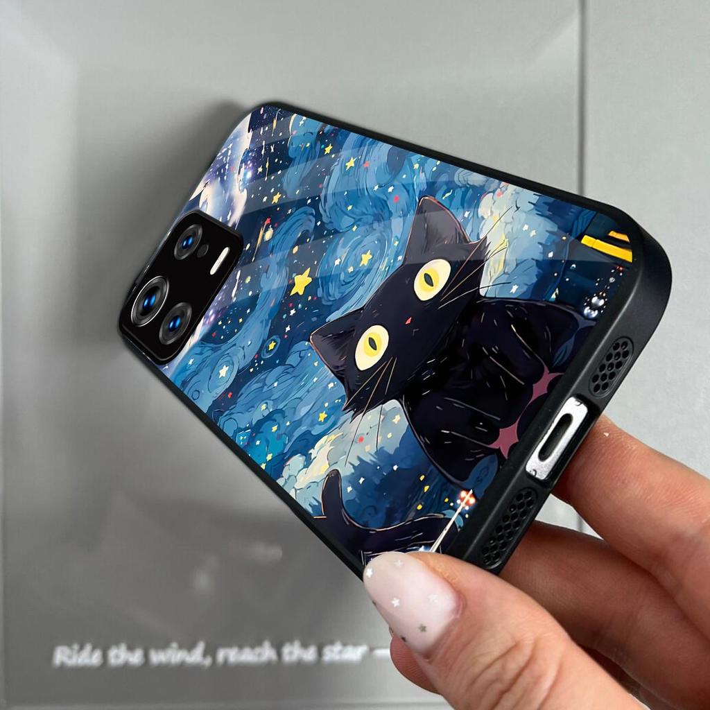 Case for Xiaomi 13 Pro Anime Black Cat Starry Cloud Print Phone Cover Acrylic Hard Back Shell With Flexible TPU Edge