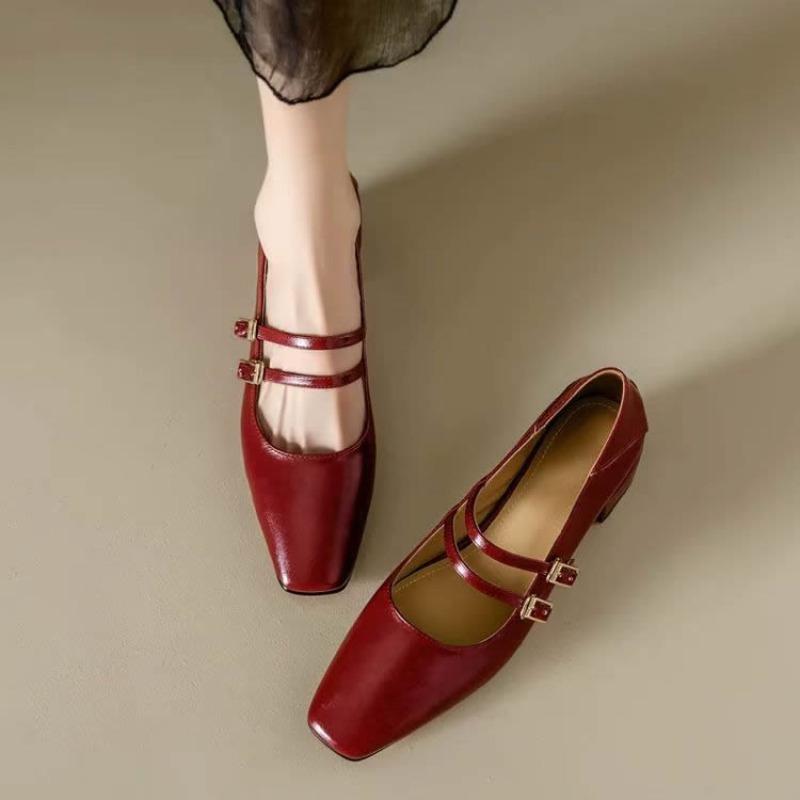 Fashion Women's Fashion Coarse Heel Shoes Spring New Square Head Shallow Mouth Anti-slip Wear-resistant Low-top Shoes