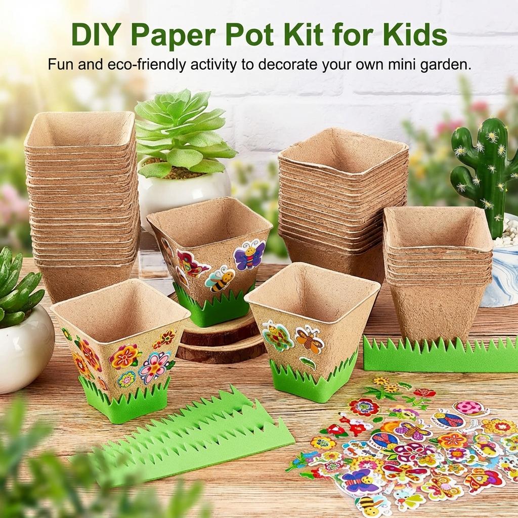 Biodegradable Pulp Seedling Cups For Kids DIY Planting Vegetable And Succulent Nursery Trays