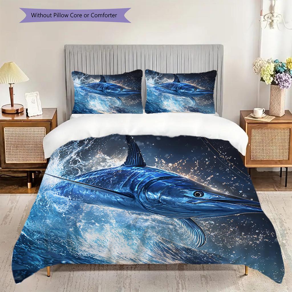 Tuna Pattern Bedding Quilt Set Quilt Cover Pillowcase Home Decoration Birthday Gift (1 * duvet cover + 2 * pillowcase, without core)