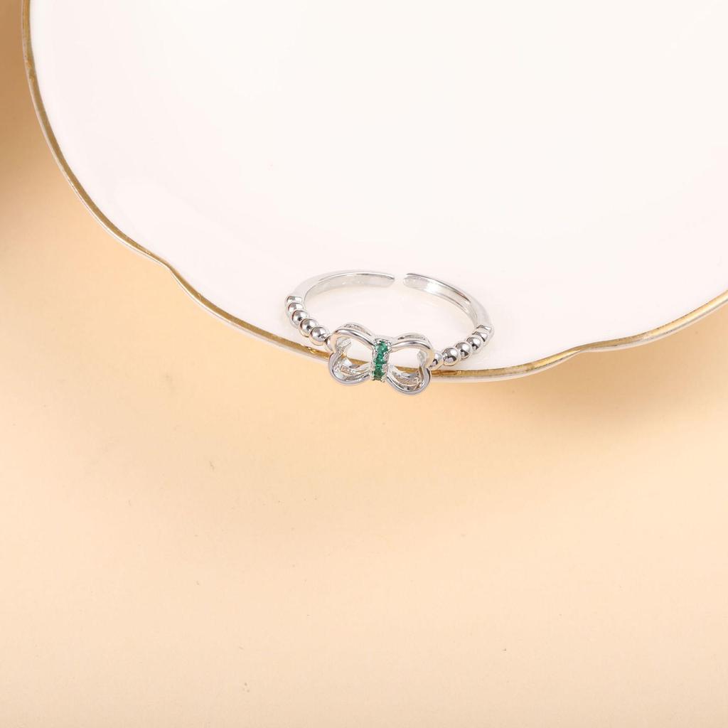 Copper-Plated 18k Gold Butterfly Knot Ring with Micro-Paved Diamonds, Fresh Imitation Wedding Jewelry