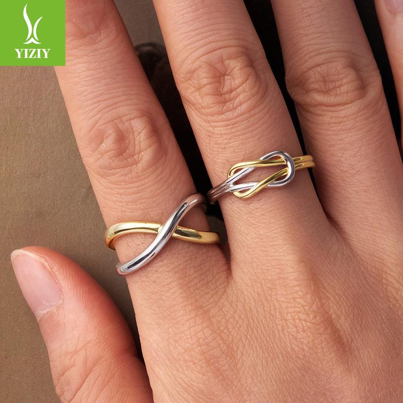 S925 Sterling Silver Color Separation Metal Texture Interwoven Opening Ring Cold High Sense Fashion Ring
