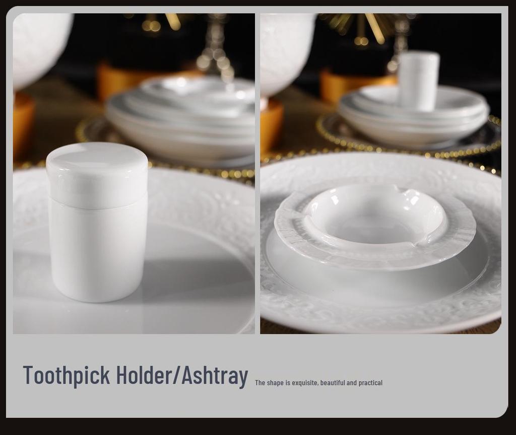 High-End Light Luxury Relief Porcelain Dinnerware Set - Simple White Design
