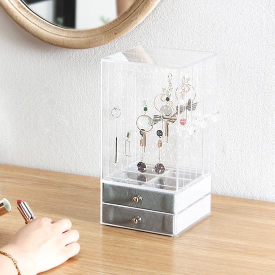 Dustproof Acrylic Earrings Jewelry Storage Box Display Stand Holder Drawer Rack