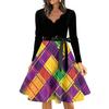 Women's Casual Fashion V Neck Long Sleeve Printed Vintage Long Dress