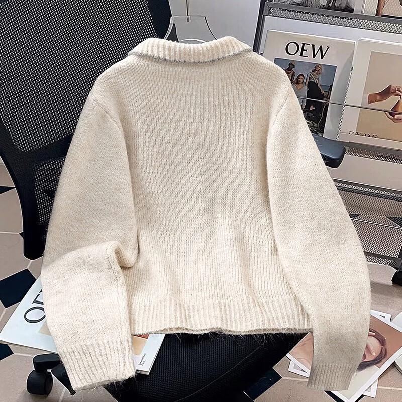 Women's Wool Blend Colorblock Lapel Cardigan