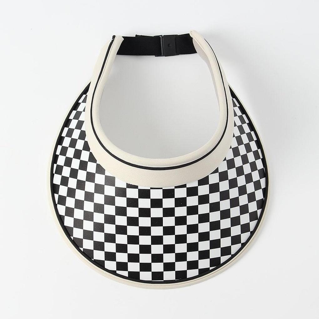 Checkered Sun Cap (White) Sun Shade Summer Hat