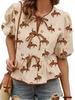 2025 Summer Women's Printed Bow Tie Short Sleeve Round Neck Top - European & American Fashion Trend