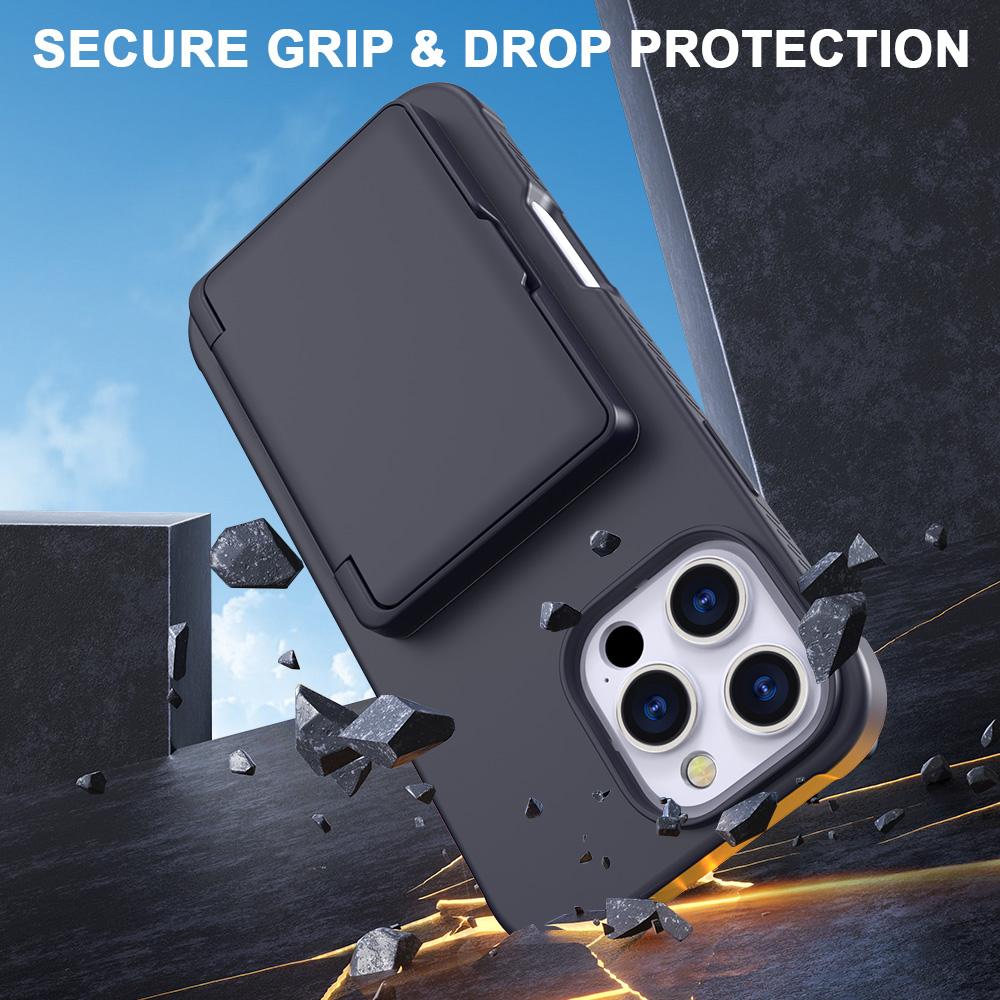 For iPhone 16 Pro Case with Card Holder/Mirror/Kickstand TPU + PC Phone Back Cover